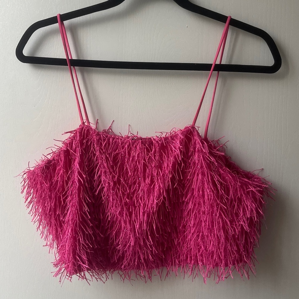 Hot Pink Fringe Crop Top Tank, SHEIN Curve, size 2XL